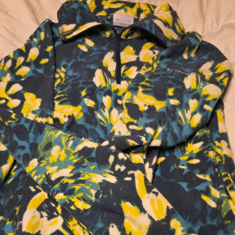 Columbia Sportswear Women’s S Floral Fleece Jacket Blue & Yellow Full Zip